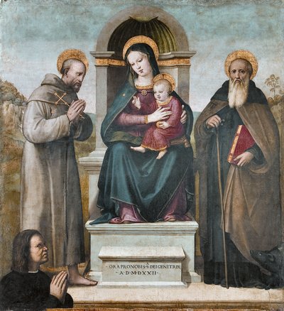 Madonna op de troon met Kind en heiligen door Raffaello Piccinelli